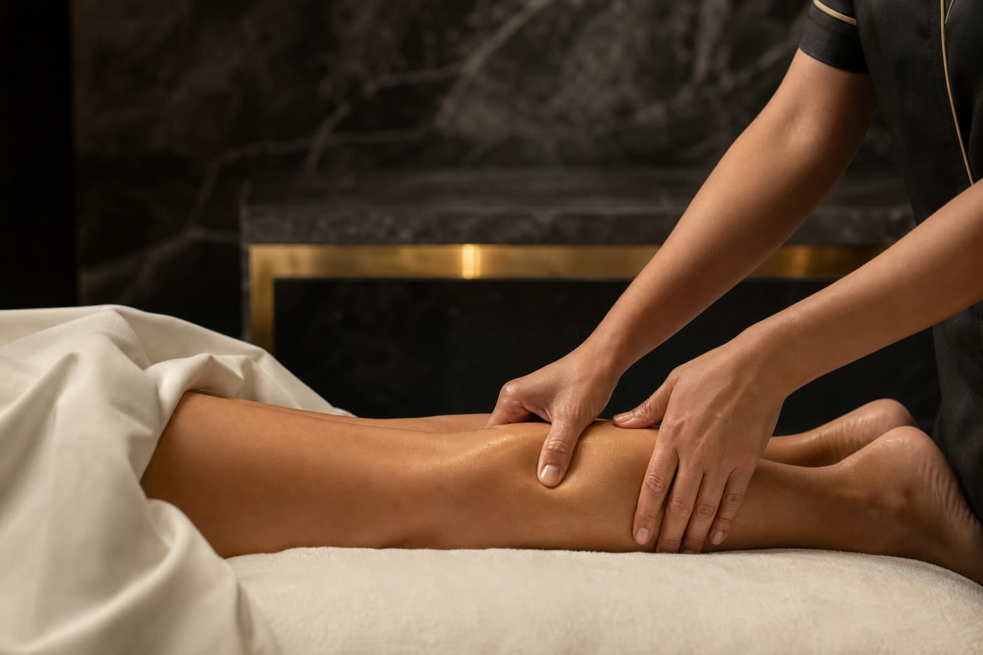 Lymphatic drainage massage on the legs